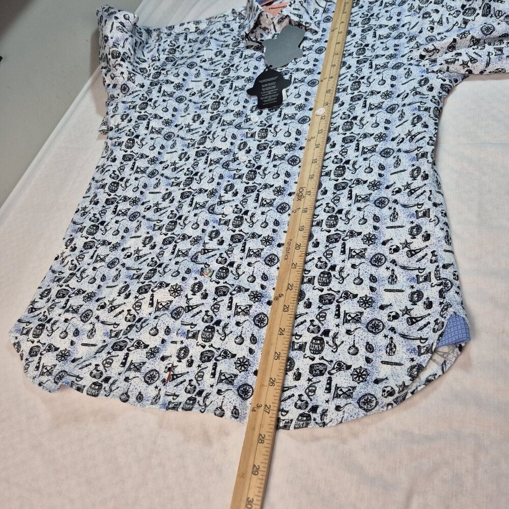 Visconti Black Button Up Flip Cuff Long Sleeve Shirt Men's Size S Black White (8 - Picture 8 of 9